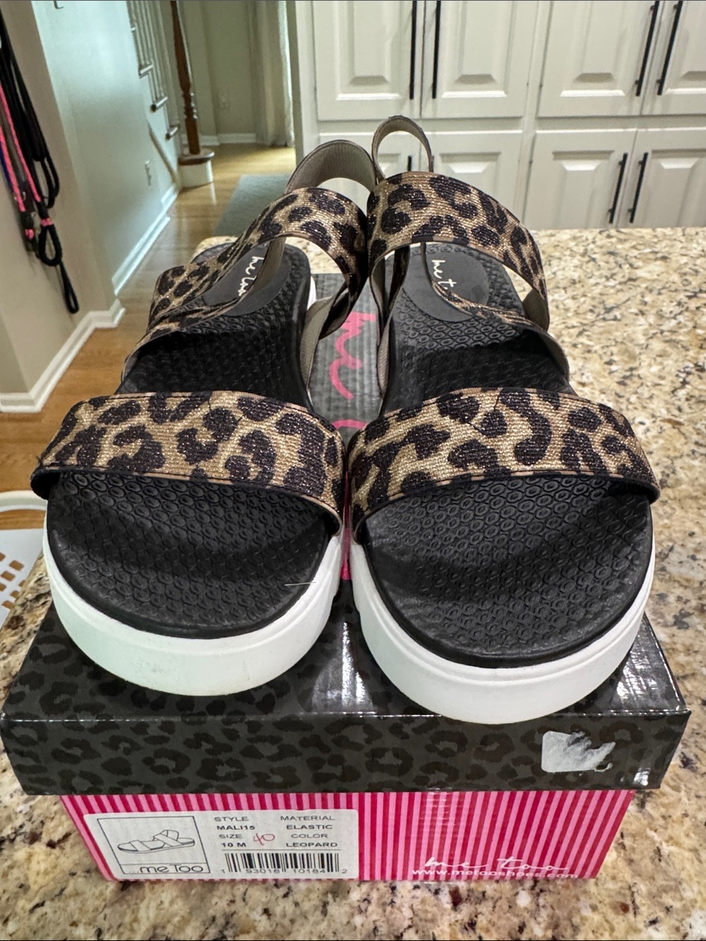 me too Leopard Print Platform Sandals in Black and Brown